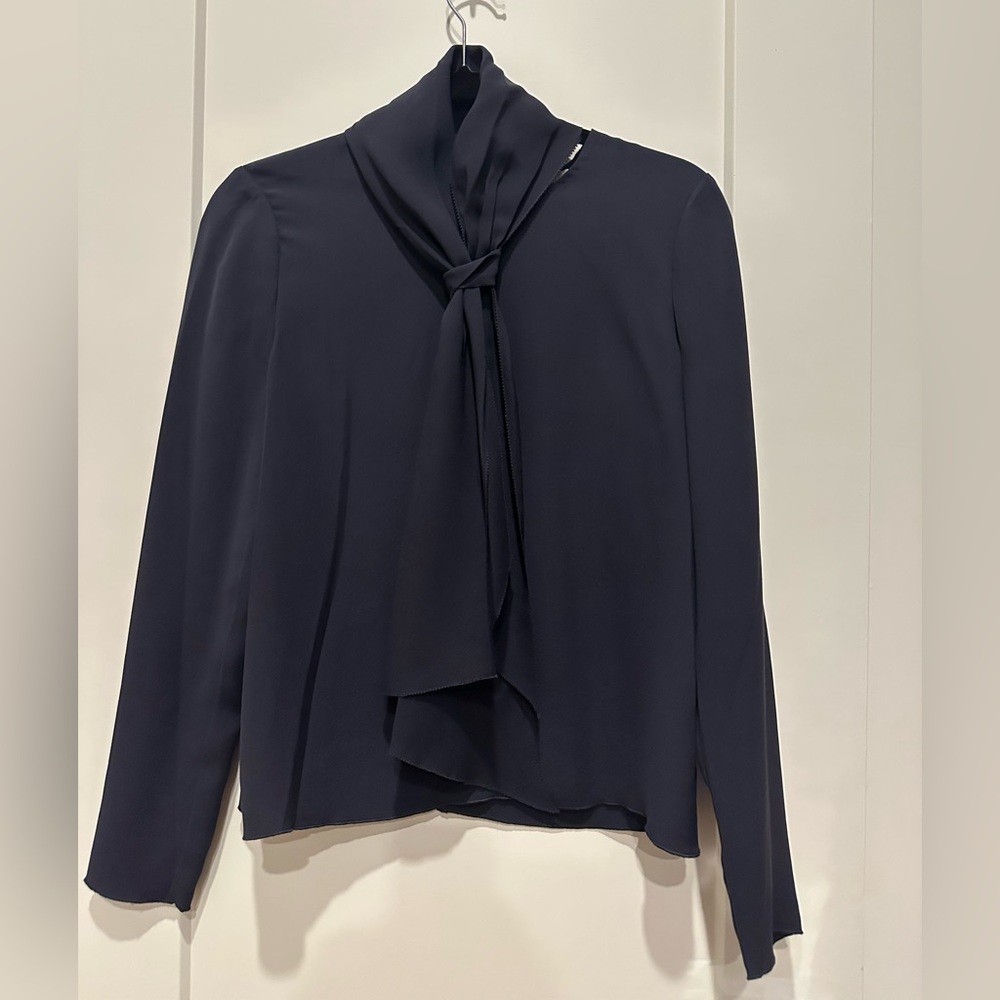 Tory Burch Midnight Blue Sil Bow Blouse